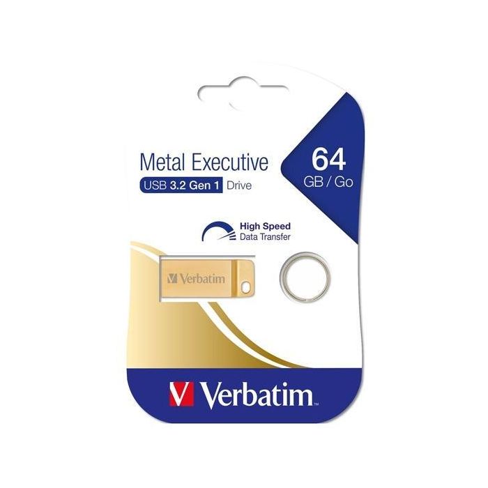 Verbatim Pendrive 64GB USB 3.2 Gen 1 Metal Executive con Llavero, Lectura 80MB/s, Escritura 25MB/s
