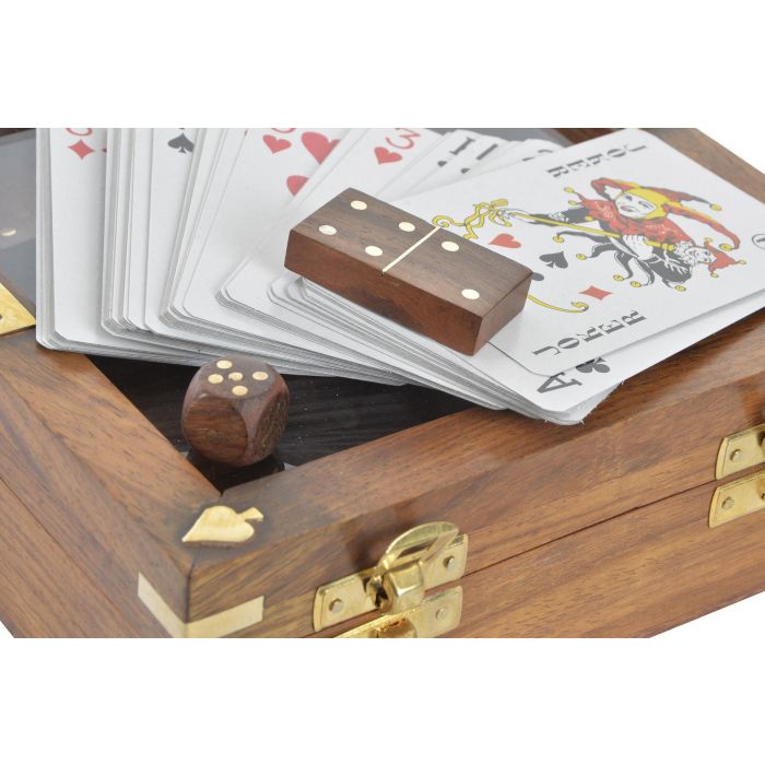 DKD Home Decor Juego Colonial Decorativo Set 4 Piezas en Madera Sheesham, Cristal, Latón Marrón Dorado Hecho a Mano 17x17x5.5 cm 1