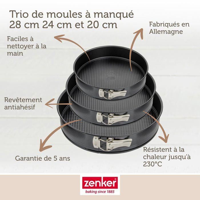 Zenker ZEN1703290471805 - Juego de 3 Moldes Redondos Desmontables de Metal Negro, 20, 24 y 28 cm 2