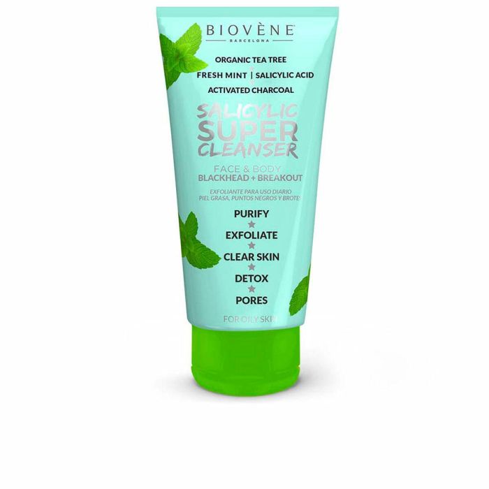 Biovène SALICYCLIC SUPER CLEANSER Limpiador Facial y Corporal Acné Puntos Negros Poros con Ácido Salicílico, Carbón, Árbol de Té 200 ml