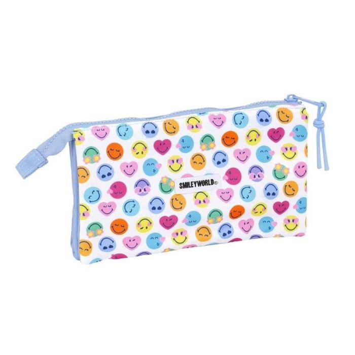 Safta Estuche Escolar Portatodo Triple Cremallera Reciclado Smiley World Joyful 120x220x30 mm
