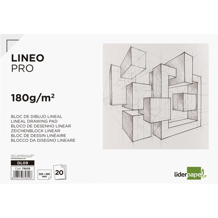 Bloc Dibujo Liderpapel Lineal Encolado 230x325 mm 20 Hojas 180 gr-M2 Con Recuadro 1