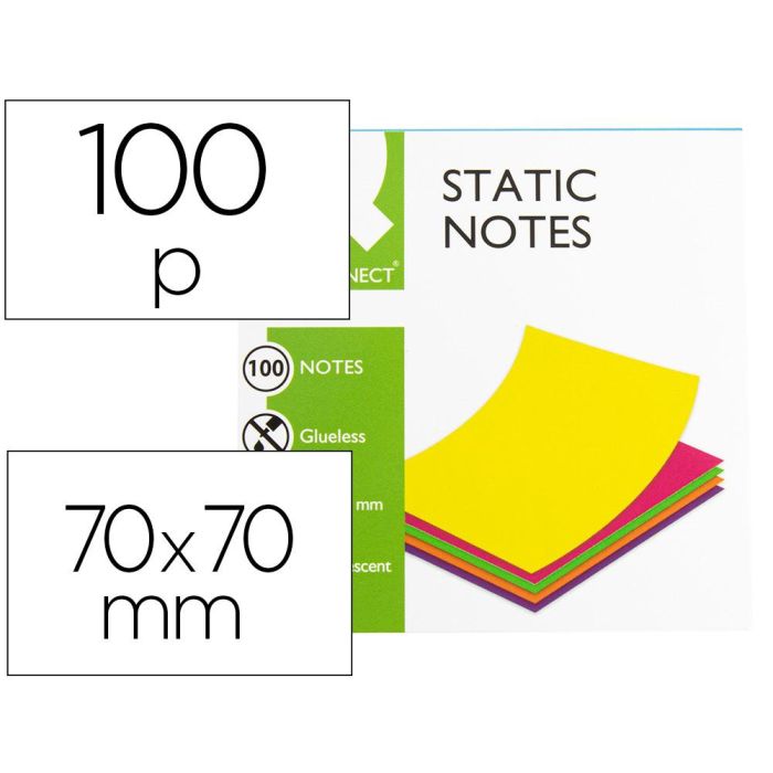 Bloc De Notas Electrostaticas Quita Y Pon Q-Connect 70x70 mm 100 Hojas 5 Colores Fluorescentes