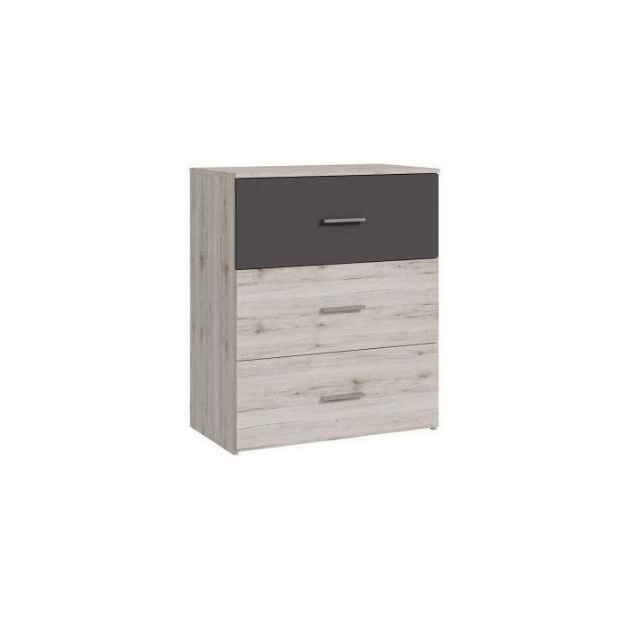 Cómoda ADRIA 3 cajones Roble fresno / Gris liso 75,2 x 41,3 x 89,7 cm Cómoda ADRIA 3 cajones Roble fresno / Gris liso 75,2 x 41,3 x 89,7 cm