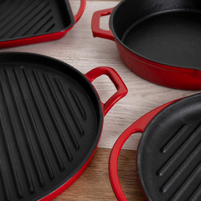 Bidasoa Asador Redondo Fierro Hierro Esmaltado 25 cm Rojo Antiadherente para Vitrocerámica Inducción Eléctrico Gas 4