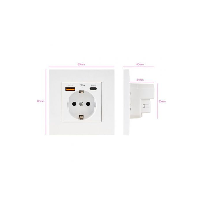 NANOCABLE BASE ENCHUFE PARED SCHUKO USB-A+USB-C, BLANCO 1