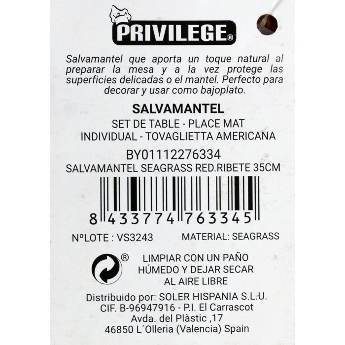 Privilege Salvamantel Seagrass Redondo con Ribete 35 cm (36 Unidades) 4