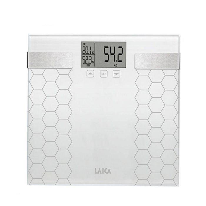Laica PS5014 Báscula de Baño Digital con Cálculo de Composición Corporal, Blanco, Máximo 180 kg