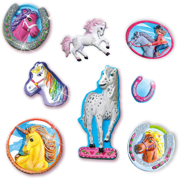 Ses Creative Moldura y Pintura Caballos de Fantasía - Kit para crear 12 modelos con yeso y brillos 4