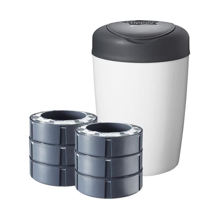 Tommee Tippee Simplee Sangenic Contenedor de Pañales Starter Pack 1 Cubo y 6 Recargas Antibacterianas Anti-Olor Desde Nacimiento Blanco