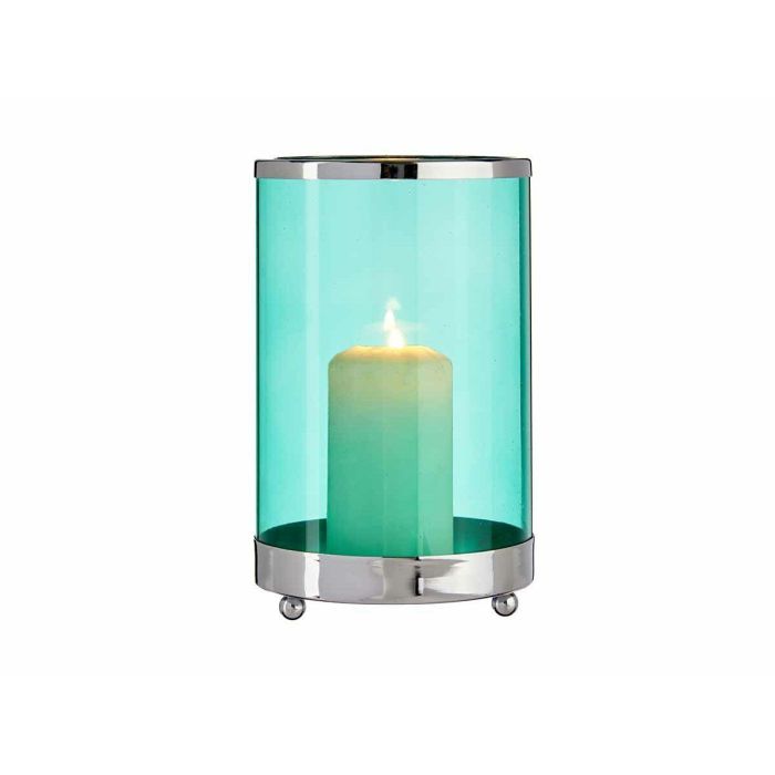 Portavelas Gift Decor SW120613B Azul Plateado Plata Metal Vidrio 12,2 x 19,5 x 12,2 cm Cilindro 1