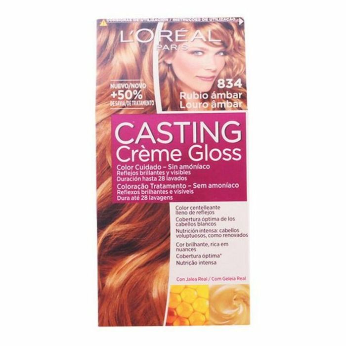 L'Oréal Paris CREMA DE CABELLO BRILLO #834 - Rubio Ámbar, Baño de Color Semi-Permanente Sin Amoníaco, 180 ml