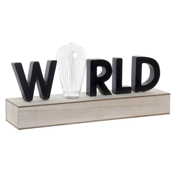 DKD Home Decor Decoración Luminosa Letra World Loft LED MDF Negro Natural, 2 Bombillas, Funciona con Pilas AAA, 34x8x16 cm