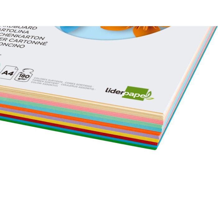 Cartulina Liderpapel A4 180 gr-M2 10 Colores Surtidos Paquete De 100 Hojas 4