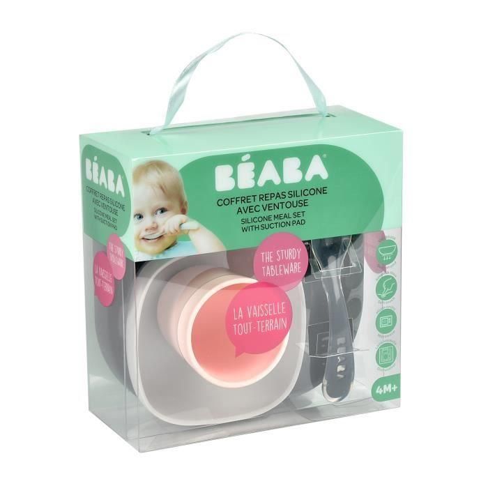 Beaba Juego de Comida de Silicona para Bebé 4 Piezas Plato Cuenco Vaso Cuchara con Ventosa Antideslizante Azul Noche 2ª Edad 2