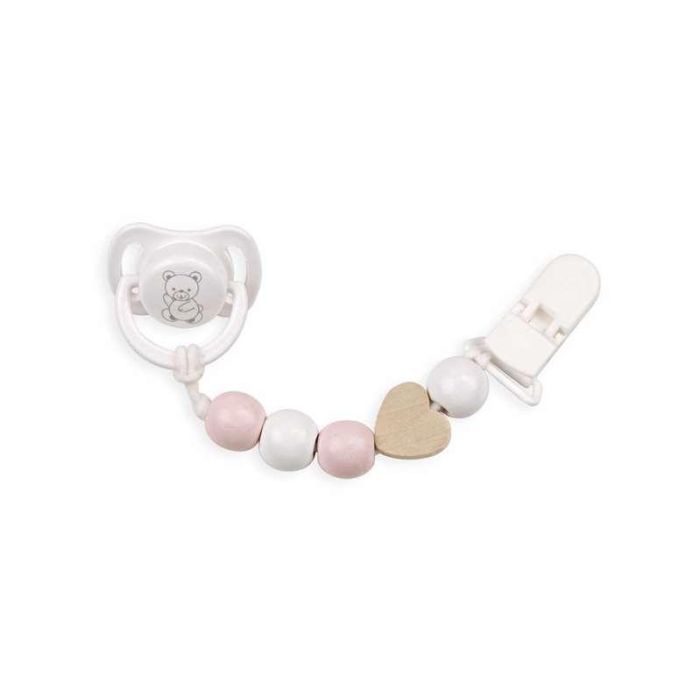 Set chupete c/cadena de piezas de madera y pinza blanca 3