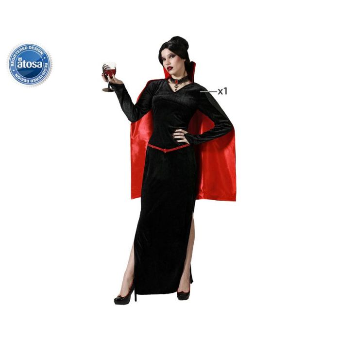 Disfraz de Vampiresa Mujer Adulta con Vestido Entallado Negro y Capa Roja Brillante Incorporada Talla XL para Halloween Disfraz de Vampiresa Mujer Adulta con Vestido Entallado Negro y Capa Roja Brillante Incorporada Talla XL para Halloween