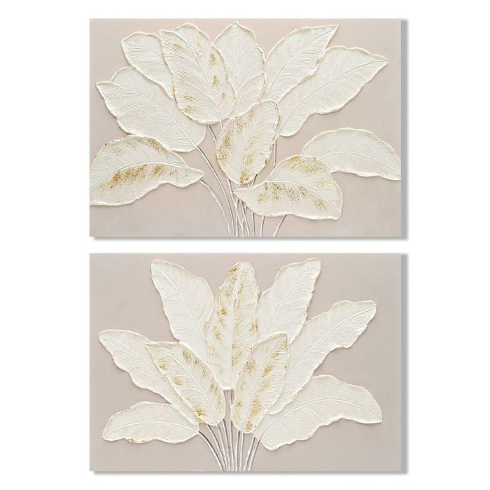 DKD Home Decor Cuadro Cottage Lienzo Hojas Palmera Blanco Beige 60 x 90 cm (2 Unidades)