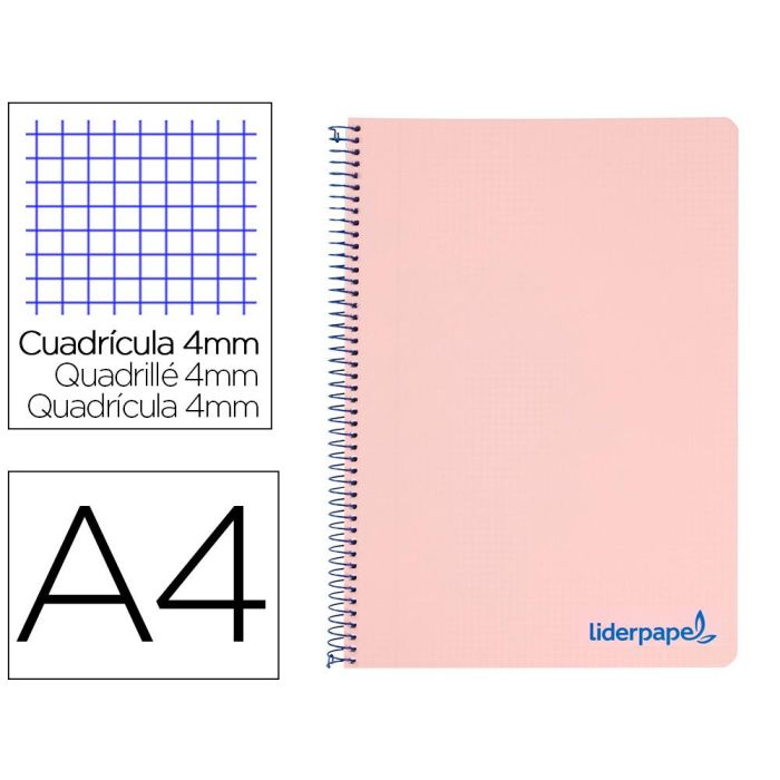 Cuaderno Espiral Liderpapel A4 Wonder Tapa Plastico 80H 90 gr Cuadro 4 mm Con Margen Color Rosa 5 unidades