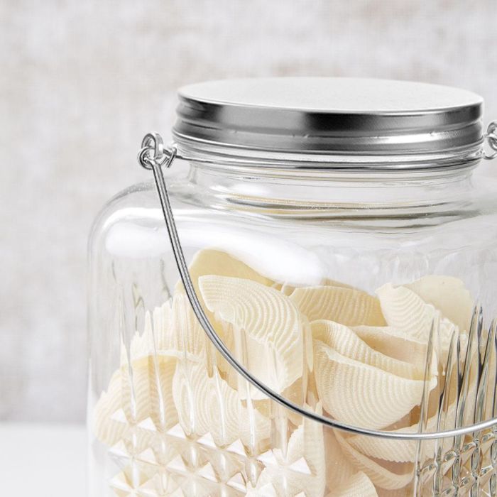 La Mediterranea Tarro de Vidrio con Tapa de Acero y Asa 2000 ml (2 L) - 13.2 x 13.4 x 18.4 cm (6 Unidades)