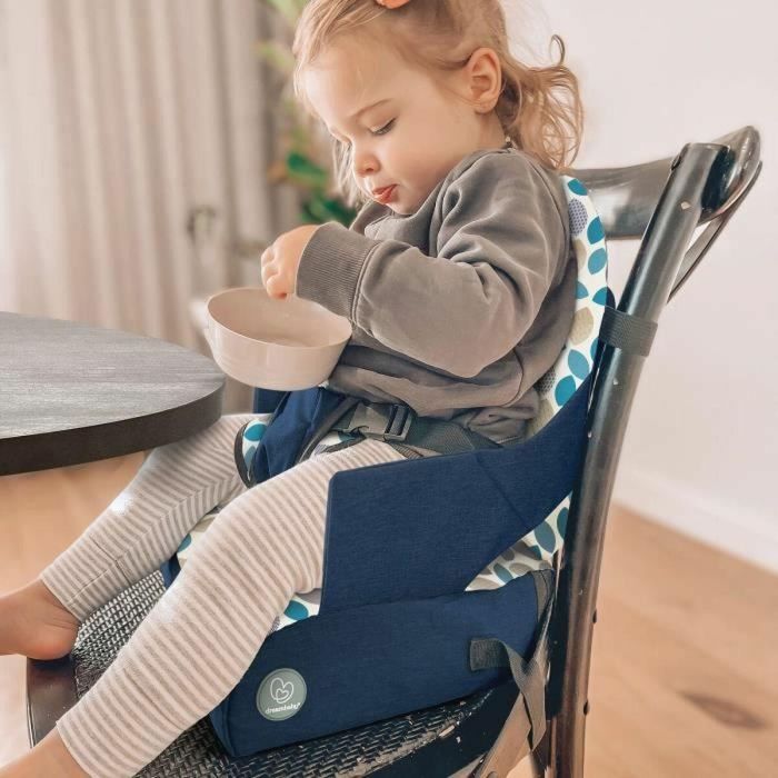 Dreambaby DRE9312742460457 Asiento Elevador Portátil para Comer Bebé - Listo para Llevar - Diseño Hojas Azul 1