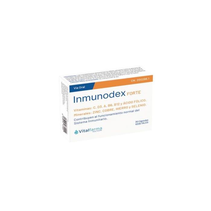 VITALFARMA Inmunodex Forte 30 Cápsulas. Suplemento de vitaminas y minerales para aumentar la respuesta inmunitaria.