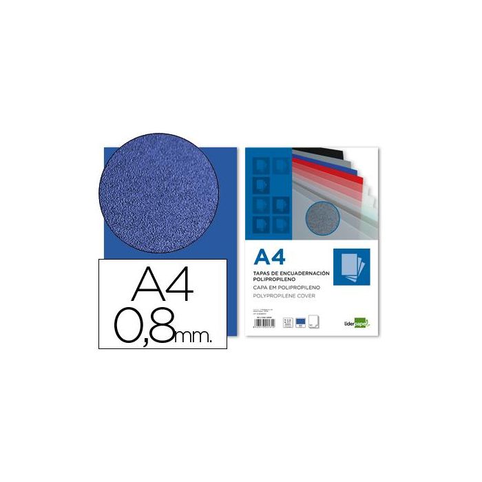 Tapa Encuadernacion Liderpapel Polipropileno A4 0.8 mm Azul Opaco Paquete De 50 Unidades