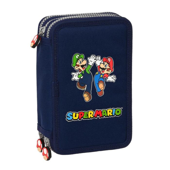 Plumier Triple Super Mario Azul marino 12.5 x 19.5 x 5.5 cm (36 Piezas)