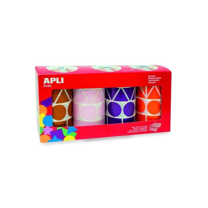 Gomets Apli Rollo 59H Xl Figuras Geom.(Cl.,Tr.,Cd.,Rg.) 27 Mm Pack 4 Rollos (Mr-Nj-Rs-Vl) 5.428 Uds. (11913)