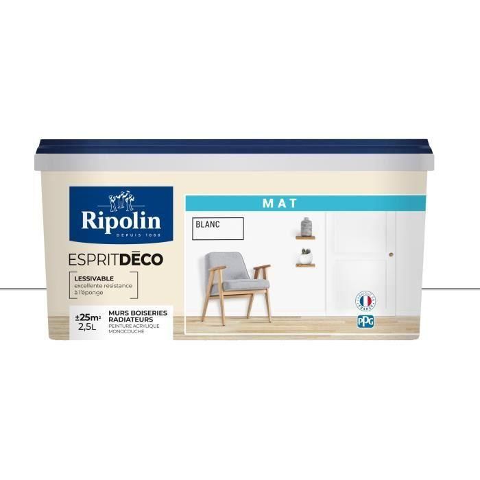 RIPOLIN Todas las piezas de pintura de pared, Ripolin - Matt White, 2.5L 1