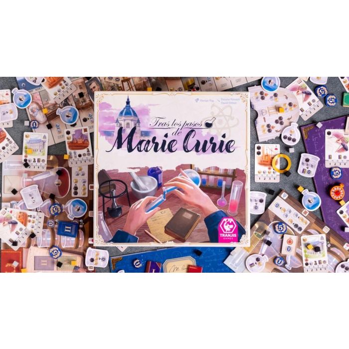 Tranjis Games Juego de Mesa Tras los Pasos de Marie Curie - Juego Estratégico Científico Familiar de 2 a 4 Jugadores, a Partir de 10 Años