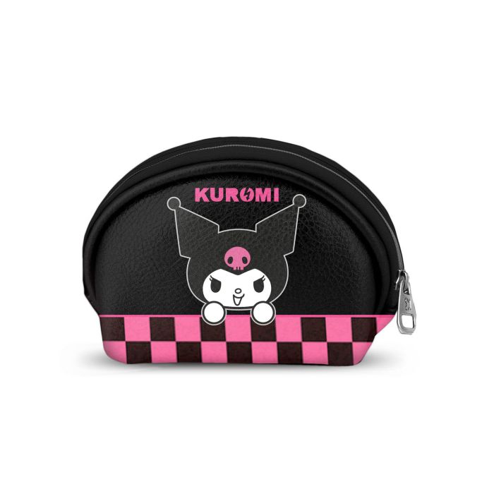 Sanrio Kuromi Monedero oval multicolor de poliéster con cremallera y forro interior - 4,5x9x12 cm