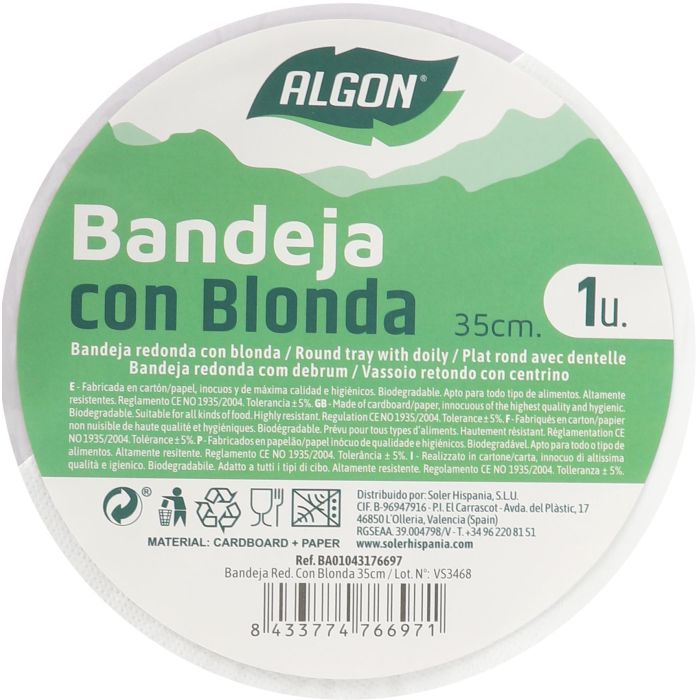 Bandeja Redonda con Blonda 35 cm Algon (30 Unidades) 2 Bandeja Redonda con Blonda 35 cm Algon (30 Unidades) 2