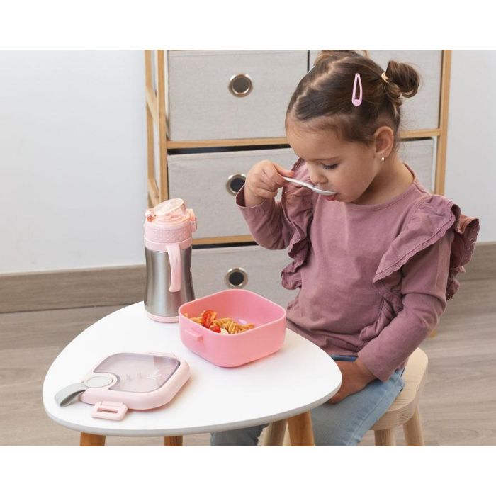 Caja Almuerzo Rosa Con Cuchara Gris 1 Caja Almuerzo Rosa Con Cuchara Gris 1