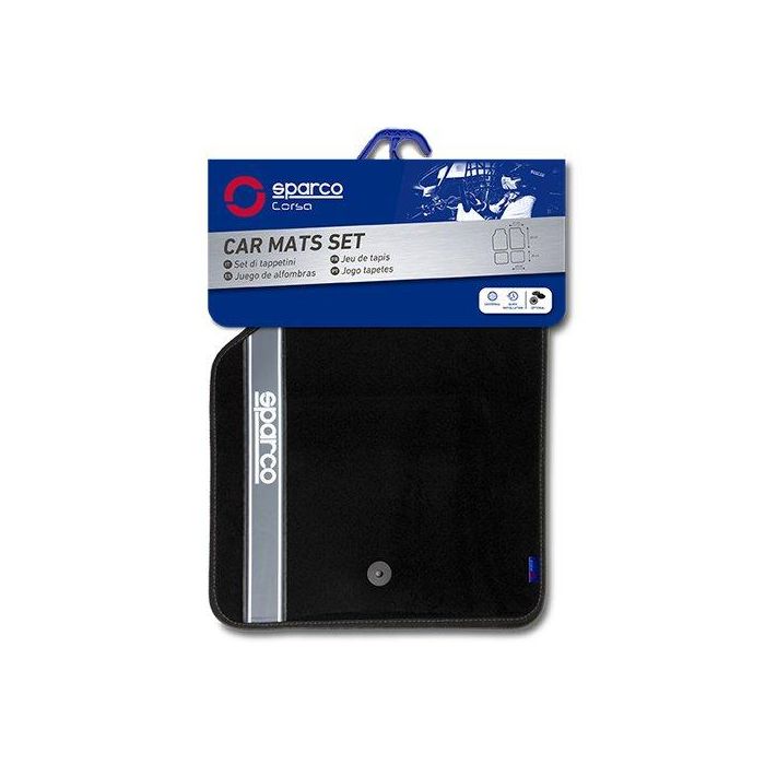 Sparco Alfombra Strada SPC CS6 03763BAR B Plata Moqueta Negra Diseño Deportivo Fácil Limpieza 1