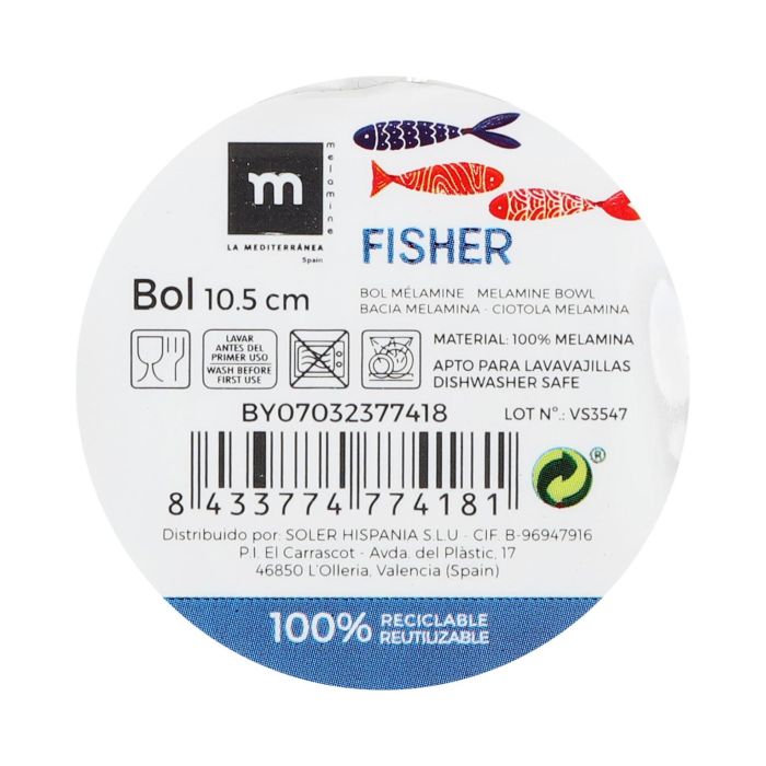 Bol de melamina Fisher 10.5 cm - La Mediterranea (36 Unidades) 1 Bol de melamina Fisher 10.5 cm - La Mediterranea (36 Unidades) 1