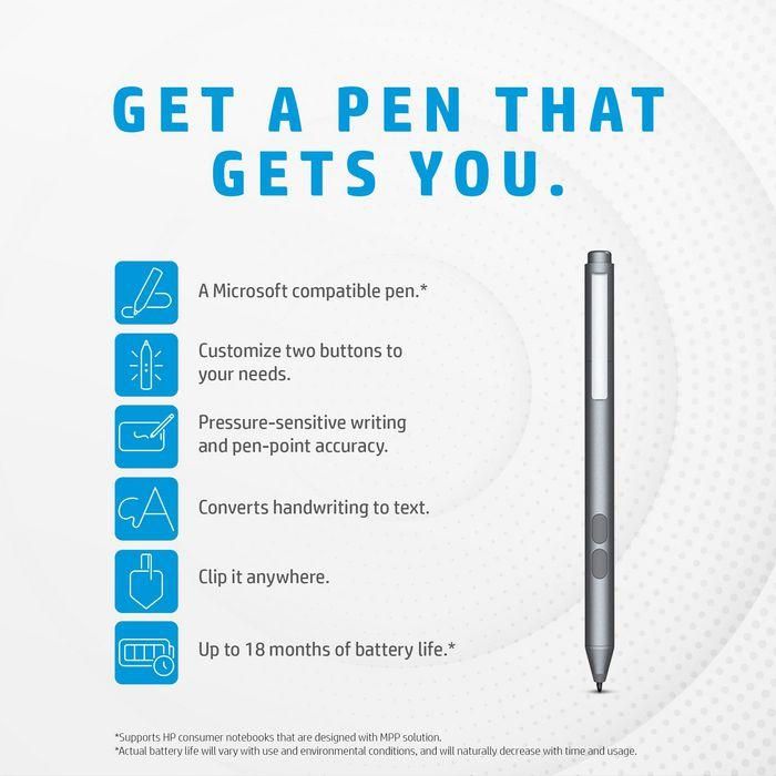 HP MPP 1.51 Pen Lápiz Táctil con Dos Botones Personalizables y Larga Duración de Batería HP MPP 1.51 Pen Lápiz Táctil con Dos Botones Personalizables y Larga Duración de Batería