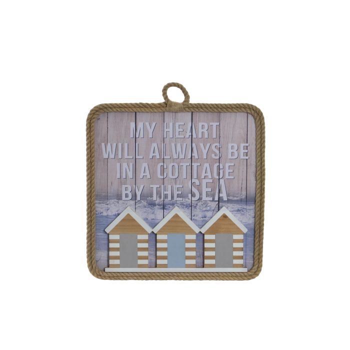 DKD Home Decor Cuadro Mediterraneo con Casas, Colección Marino 18, de Madera, MDF y Yute, 39x39 cm - Pack de 2 Unidades