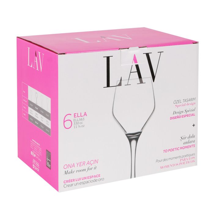 Lav Set 6 Copas Vino/Agua Ella 330 cc con dimensiones 8 cm ancho x 20.5 cm alto x 6.5 cm largo (4 Cajas) 5