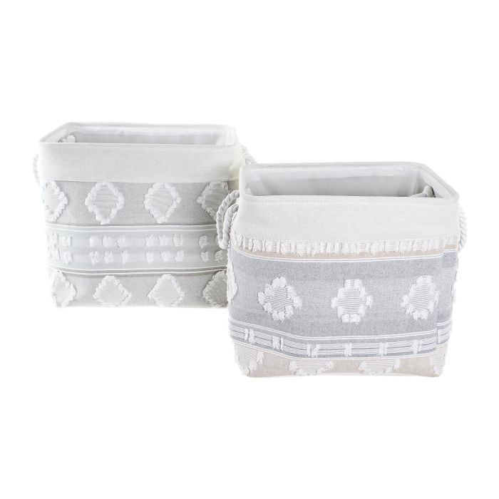 Cesta Boho DKD Home Decor Gris Blanco 35 x 40 x 45 cm Set de 2 1 Cesta Boho DKD Home Decor Gris Blanco 35 x 40 x 45 cm Set de 2 1