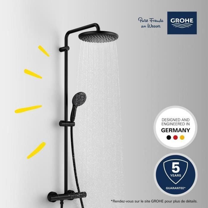 Columna de ducha con mezclador termostático - Ahorro de agua - GROHE Vitalio Start System 250 - Negro mate - 266772431 1