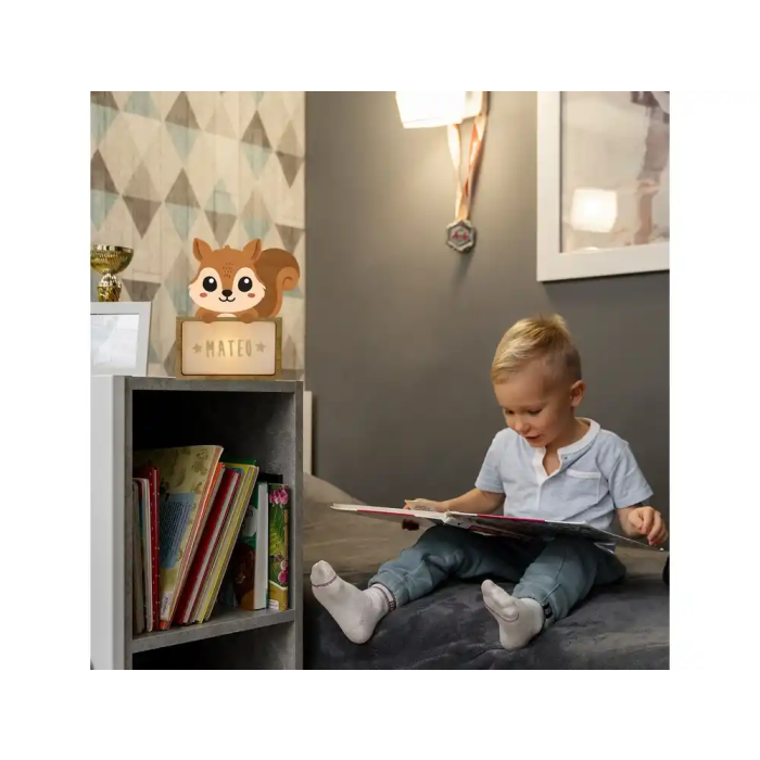 Wondee Lámpara Quitamiedos Personalizable Infantil Ardilla Madera Sostenible Luz Noche Bebé Regalo Original 2