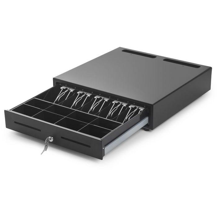 Capture Cajón de Efectivo 460mm Negro con Clips Metálicos, Ranuras para Cheques y Microinterruptor 12/24V 1