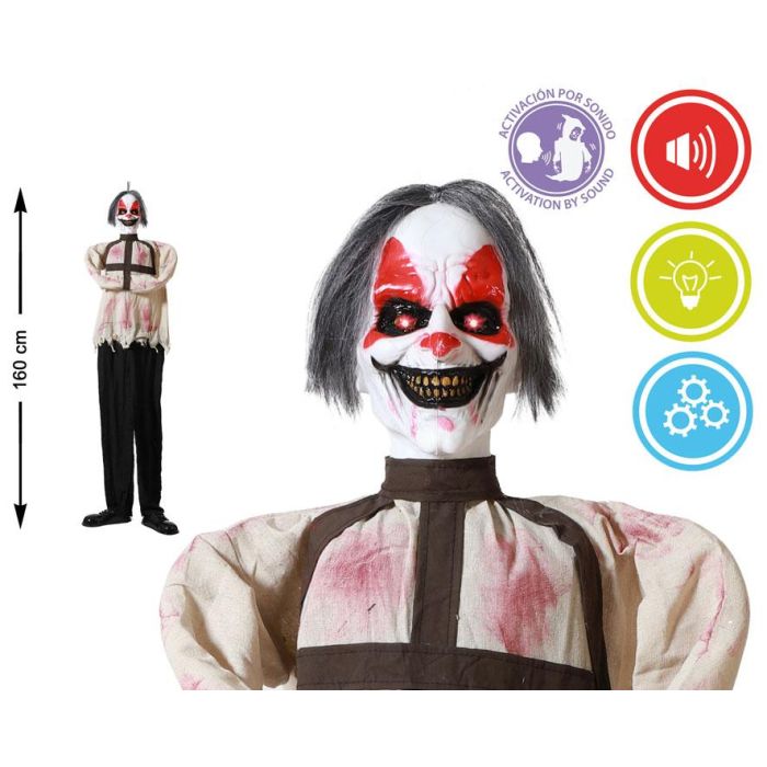 Esqueleto Colgante Halloween 160 cm con Túnica Roja, Pelo Negro, Luz y Sonido
