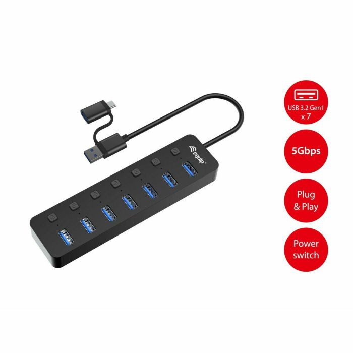 Equip Hub USB 3.2 Gen1 de 7 Puertos con Adaptador de Corriente 128965 - Aleación de Aluminio + ABS 4 Equip Hub USB 3.2 Gen1 de 7 Puertos con Adaptador de Corriente 128965 - Aleación de Aluminio + ABS 4