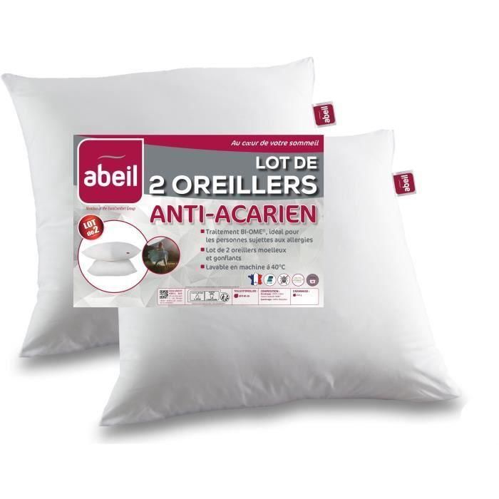 Abeil Set 2 Almohadas Antiácaros Suaves 100% Algodón Orgánico Tratamiento Biome® Antibacterias y Antimoho 60x60 cm 2