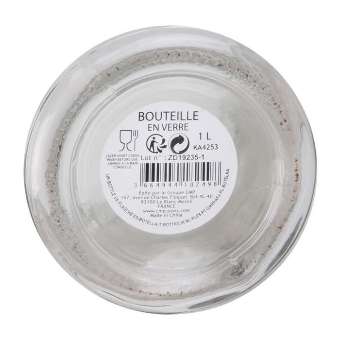 Home Deco Factory Botella de Vidrio 1 L Mirage Colección Decorada con Cierre Mecánico 1