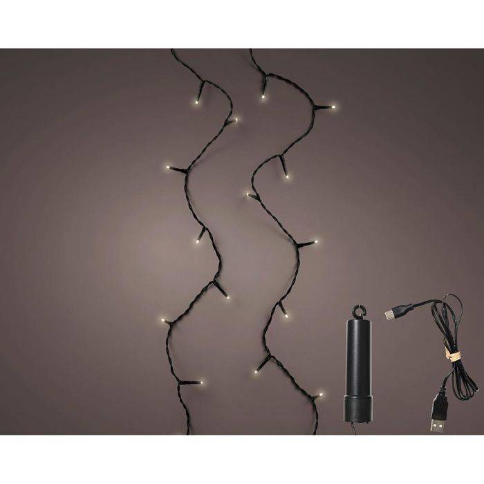 Lumineo Guirnalda LED Multifunción Exterior con Batería, 100 LEDs Multicolor, Cable Negro, 7.4 m, IP44
