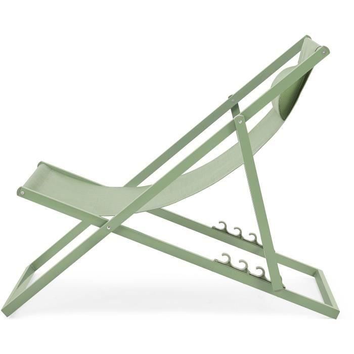 Tumbona PAROS - Estructura de acero - L 63 x P 104 x A 85 cm Verde caqui 4 Tumbona PAROS - Estructura de acero - L 63 x P 104 x A 85 cm Verde caqui 4