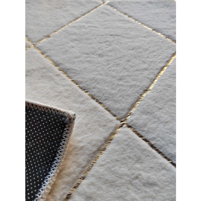 DKD Home Decor Alfombra Moderna de Poliéster Blanco con Patrón Rombo 240x60 cm 1000 gsm 1